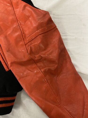 Vintage Holloway Leather Wool Varsity Bomber Jacket Size 42 Black