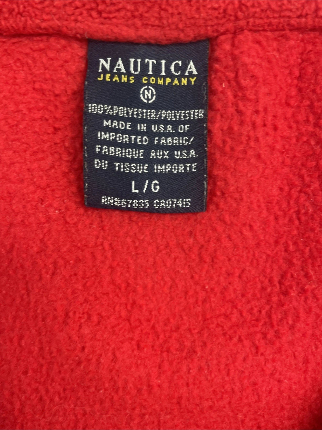 Vintage Nautica Jeans 1/4 Zip Pullover Fleece Jacket Size Large Red