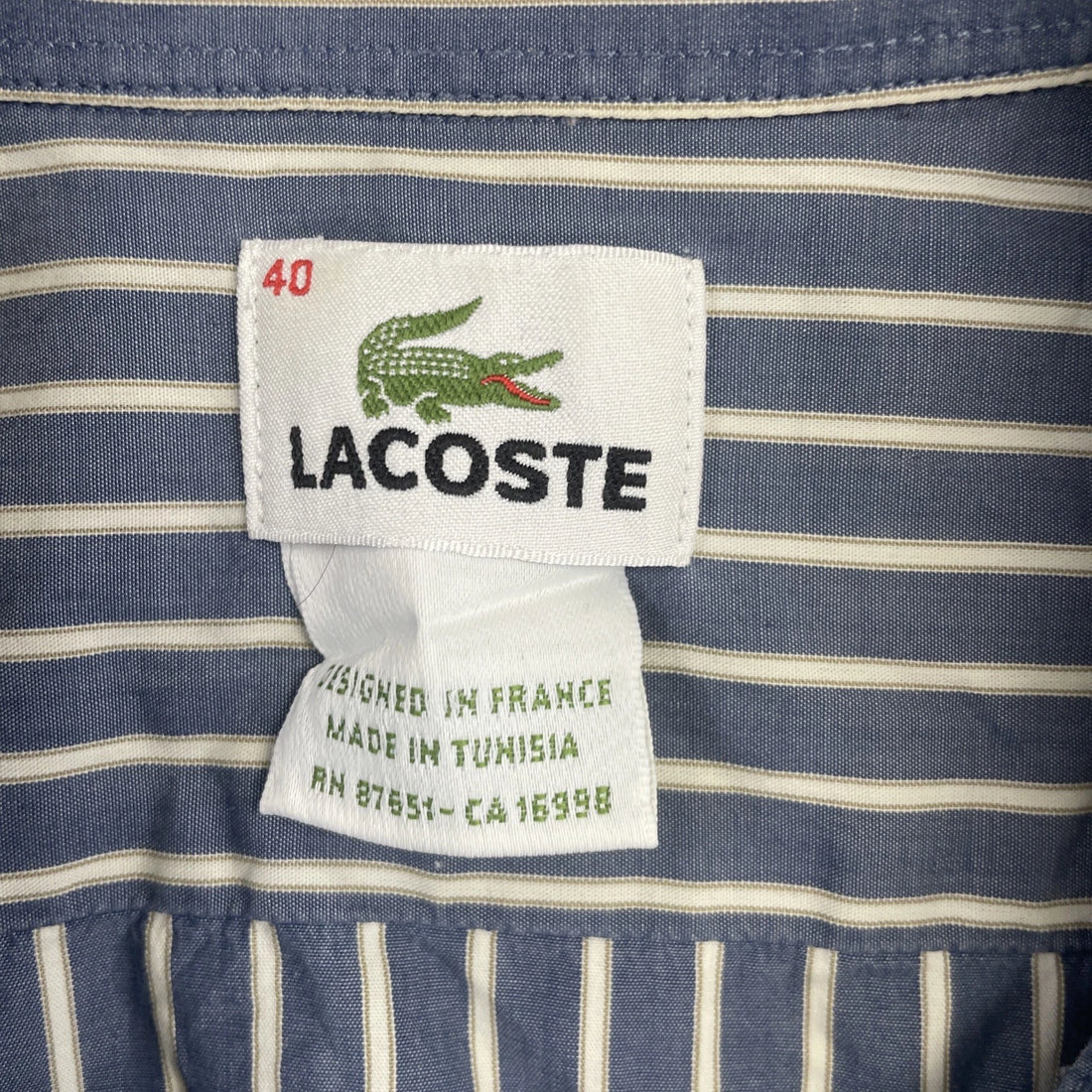 Lacoste Button Up Shirt Size 40 Blue Hickory Striped