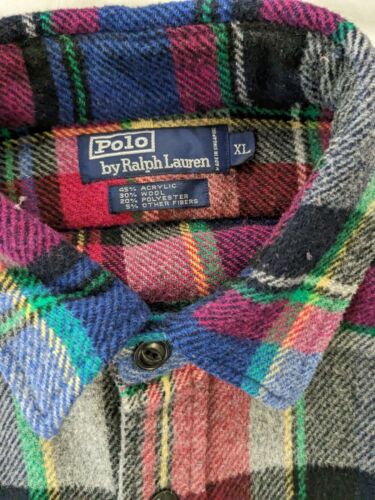 Vintage Polo Ralph Lauren Wool Button Up Shirt Size XL Tartan Plaid