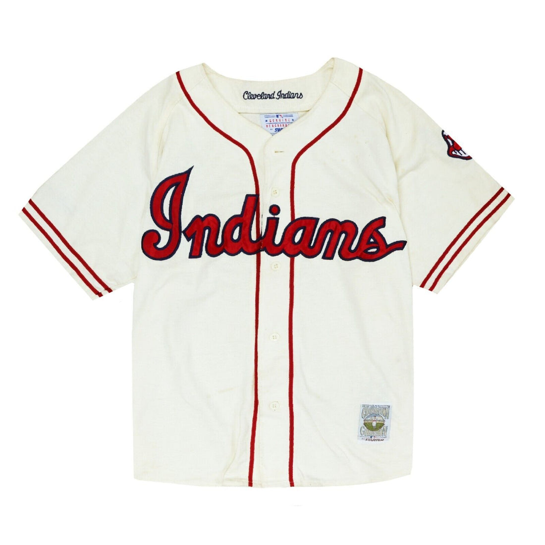 Vintage Cleveland Indians Starter Baseball Jersey Size Large Beige 90s MLB