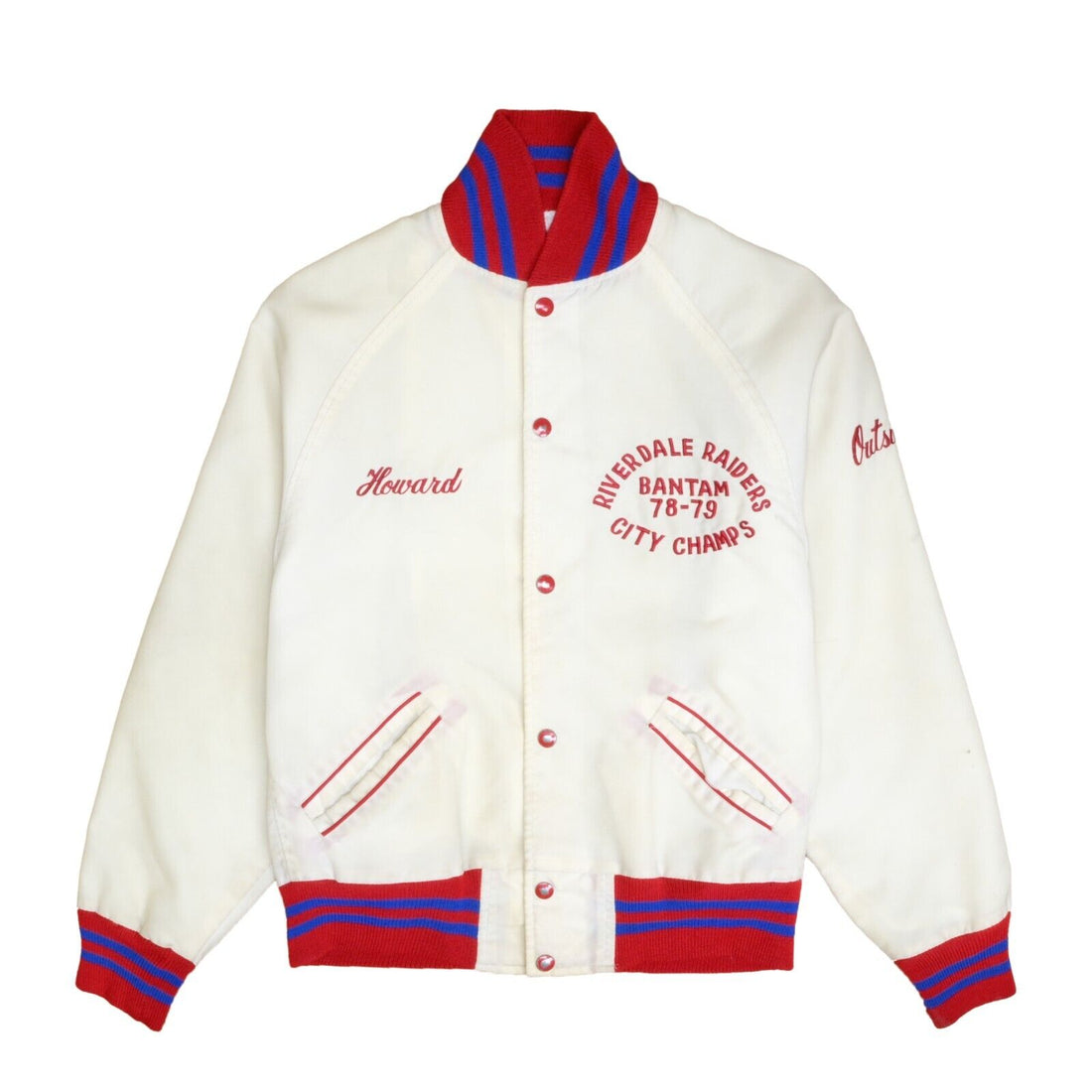 Vintage Riverdale Raiders Champs Varsity Jacket Size Medium Beige 70s