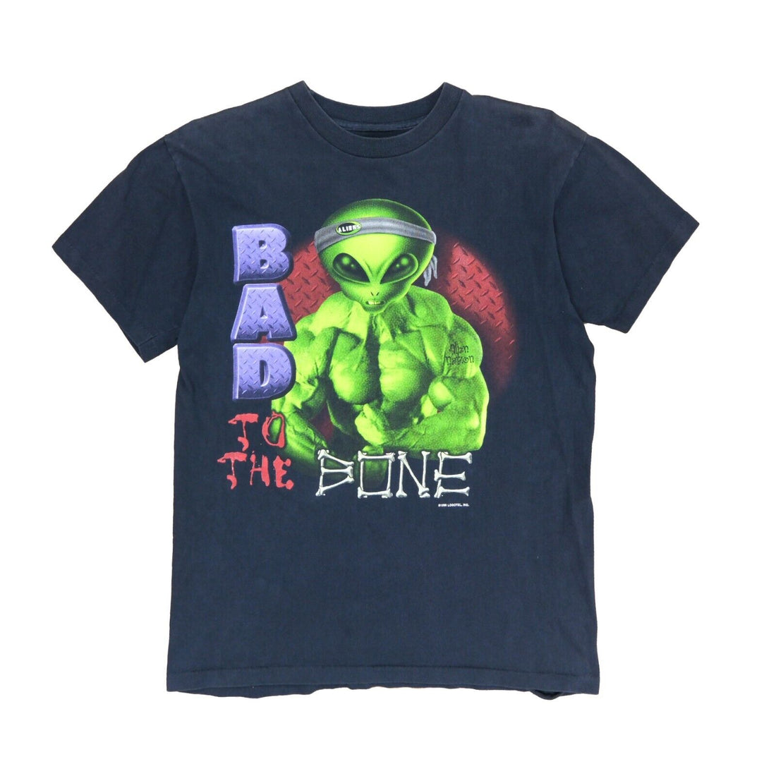 Vintage Alien Nation Bad To The Bone T-Shirt Size Medium Black Skate 1996 90s