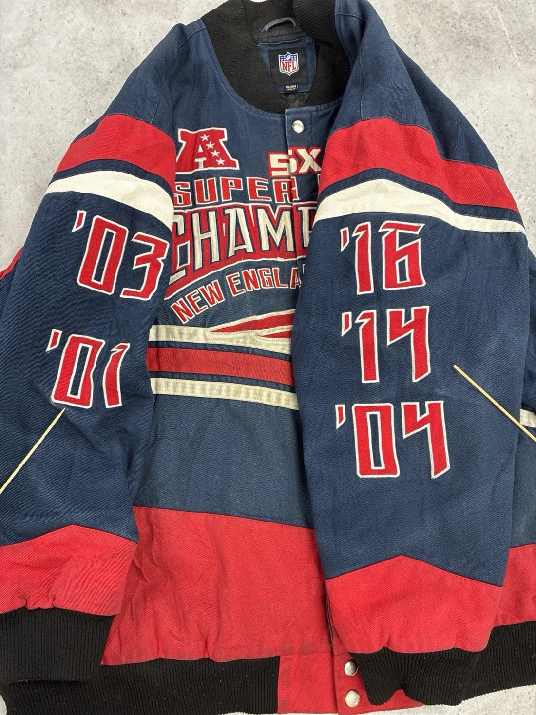 New England Patriots 5X Super Bowl Champs Bomber Jacket Size 5XL NFL
