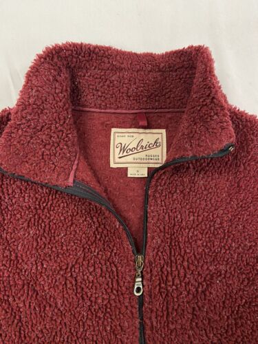 Vintage Woolrich 1/4 Zip Fleece Sweatshirt Size Small Made USA Burgundy 90s