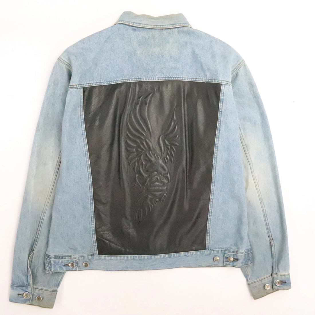 Harley Davidson Motorcycles Denim Trucker Jacket Size XL Leather Embossed Eagle