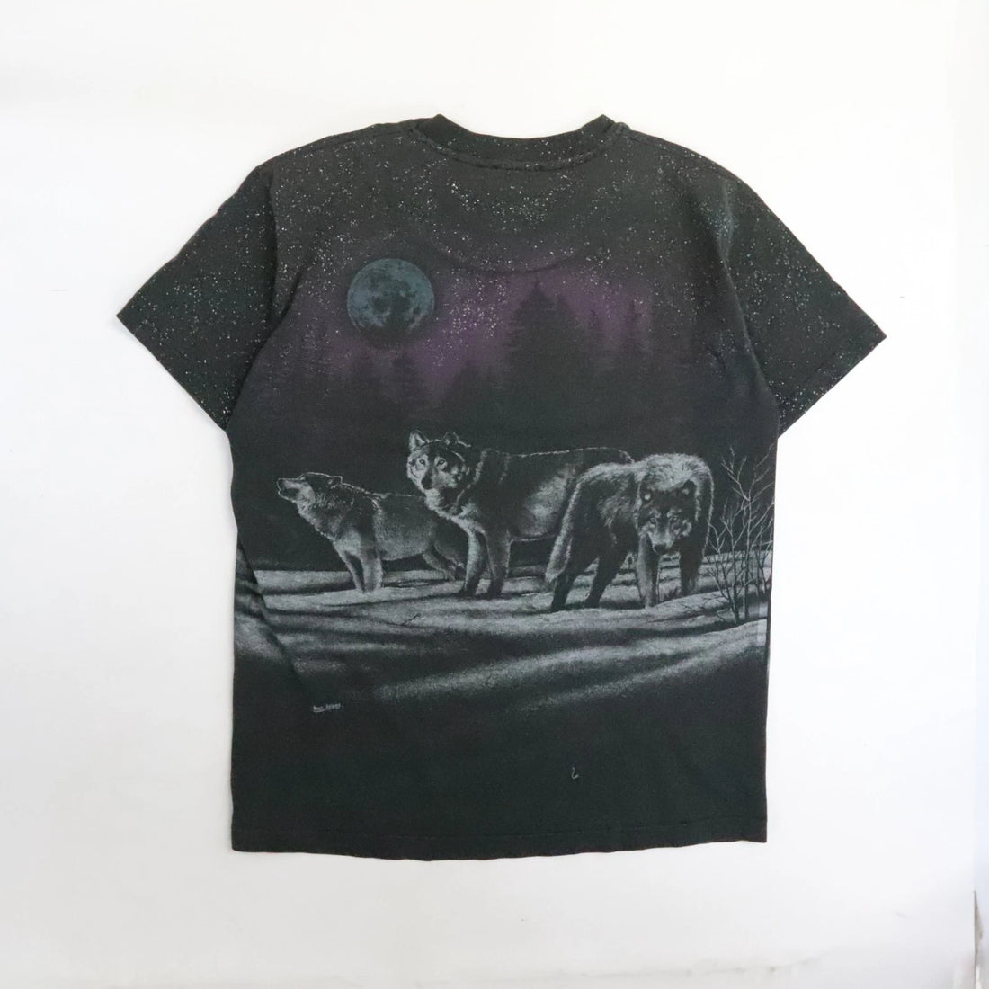 Vintage New Hampshire Wolf Night Forest T-Shirt XL Nature All Over Print 90s