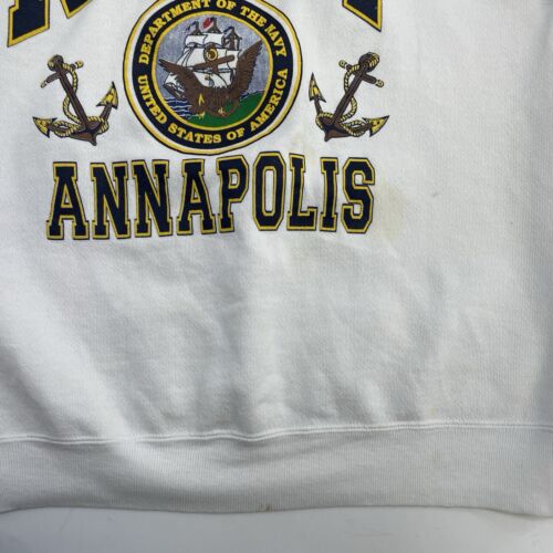 Vintage US Navy Annapolis Sweatshirt Crewneck Size Medium White 90s