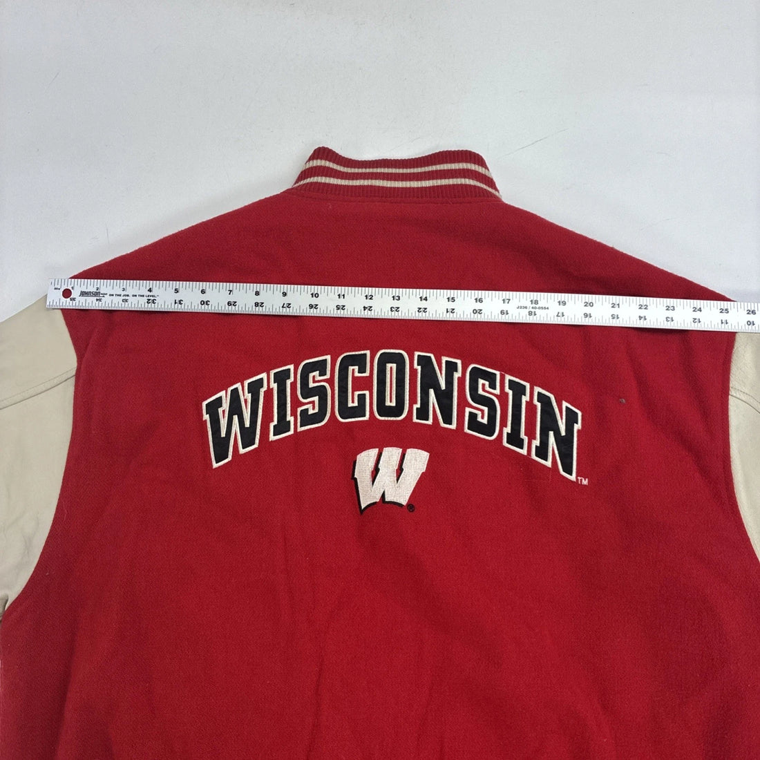 Wisconsin Badgers Logo Athletic Leather Wool Varsity Jacket Size XL NCAA