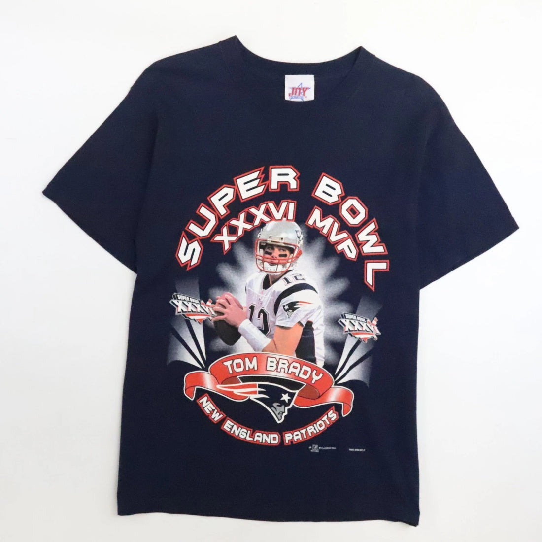 Vintage Tom Brady Patriots Super Bowl XXXVI MVP T-Shirt Size Medium 2002 NFL