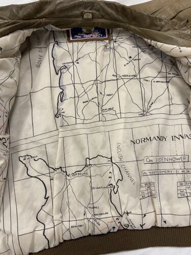 Vintage ADA Leather Bomber Jacket Size Medium Map Lining