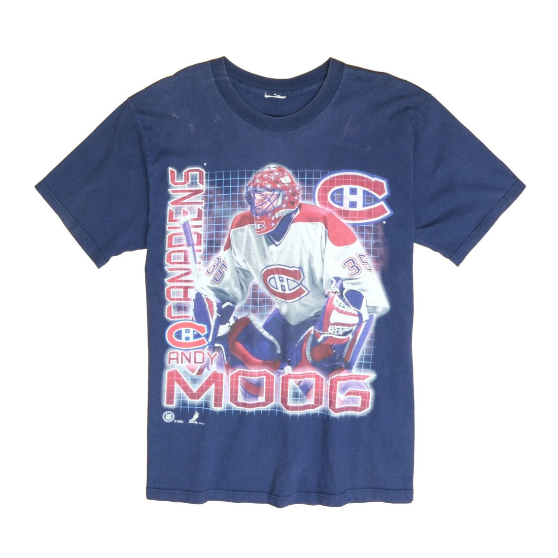 Vintage Montreal Canadiens Andy Moog T-Shirt Size Medium Goalie 90s NHL
