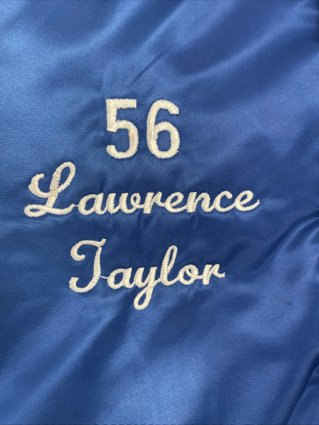 Vintage New York Giants Lawrence Taylor Chalk Line Satin Bomber Jacket Small NFL