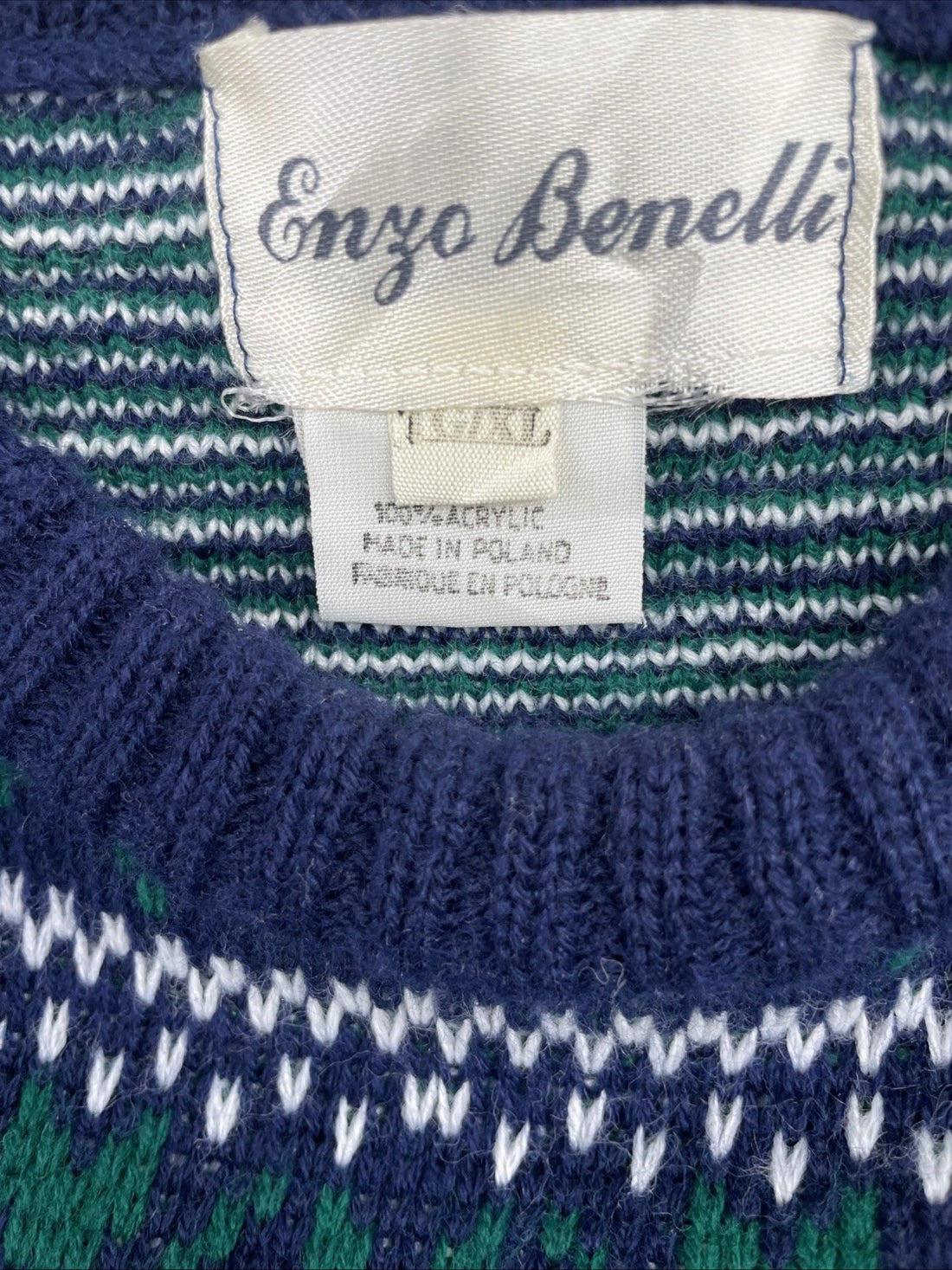 Vintage Enzo Benelli Crewneck Sweater Size Large XL Fair Isle