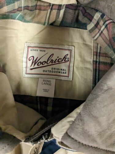 Vintage Woolrich Bomber Jacket Size Large Plaid Lined Beige