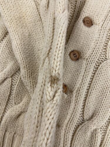 Vintage Lord Jeff Wool Cable Knit Cardigan Sweater Size Medium Beige