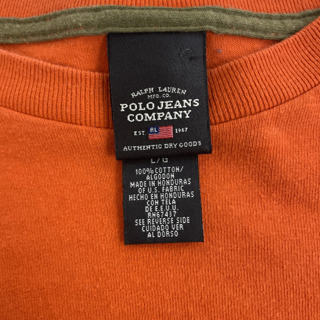 Polo Jeans Ralph Lauren Long Sleeve T-Shirt Size Large Orange