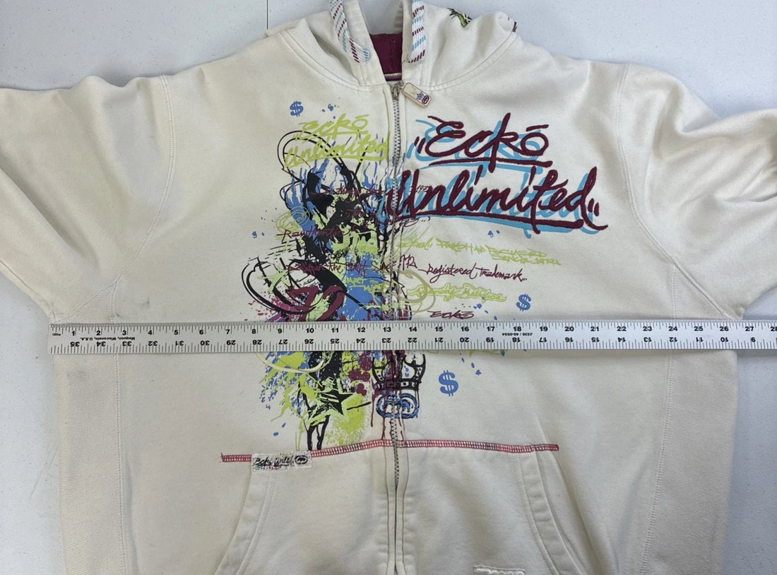 Vintage Ecko Unlimited Graffiti Full Zip Sweatshirt Hoodie Size XL Y2K