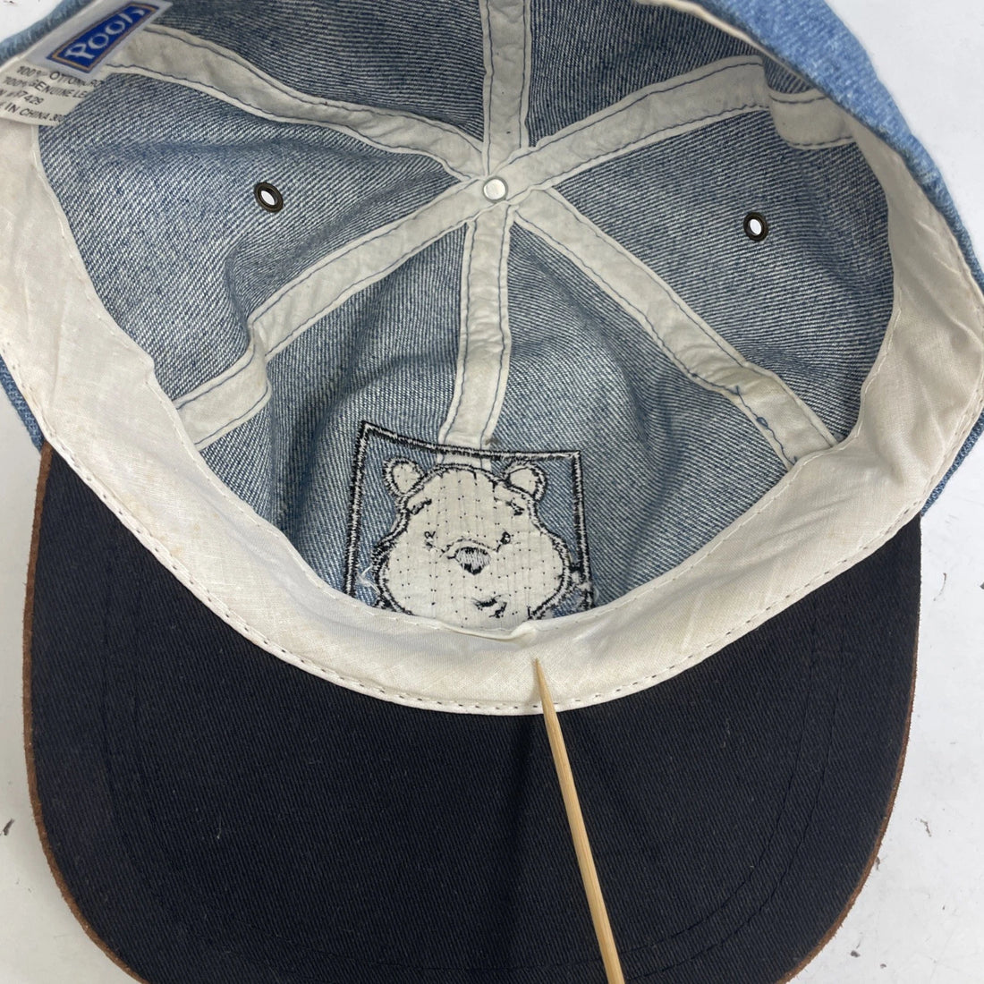Vintage Winnie The Pooh Disney Denim Leather Hat Cap OSFA
