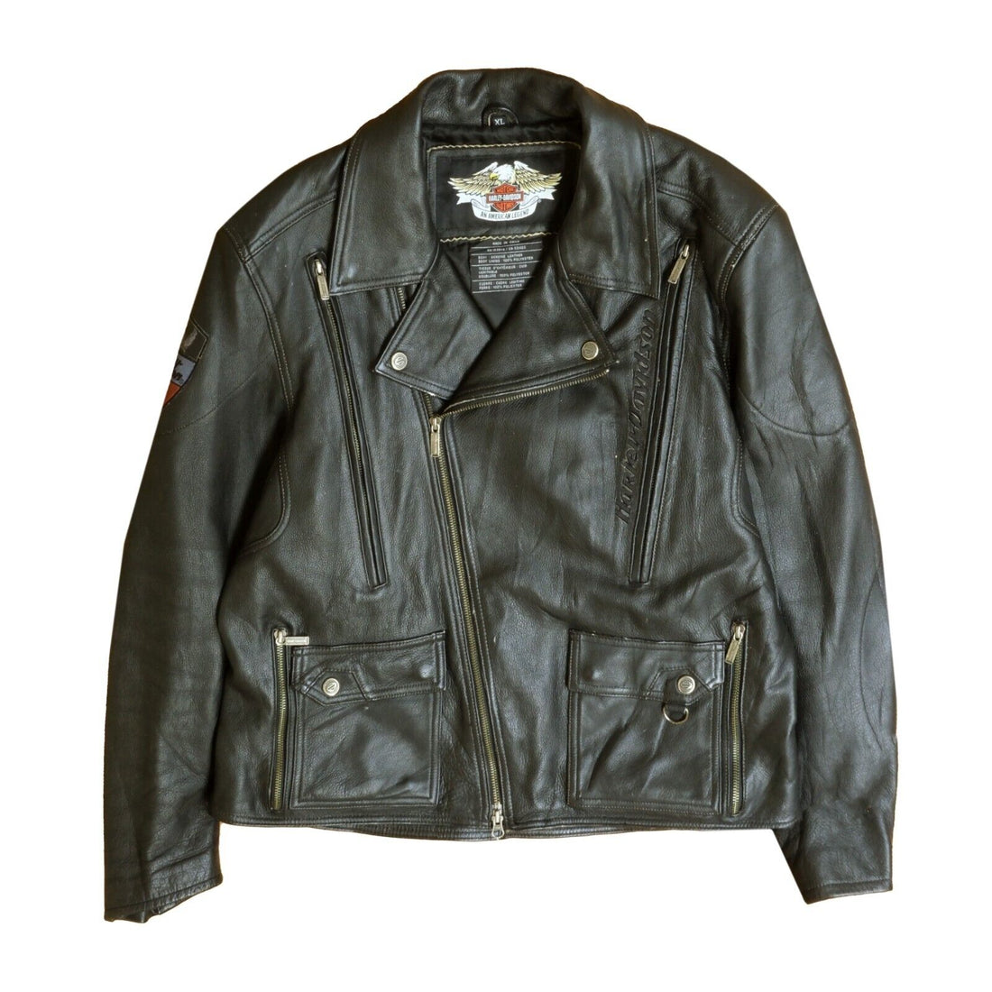 Vintage Harley Davidson Leather Motorcycle Jacket Size XL Black 90s Embroidered