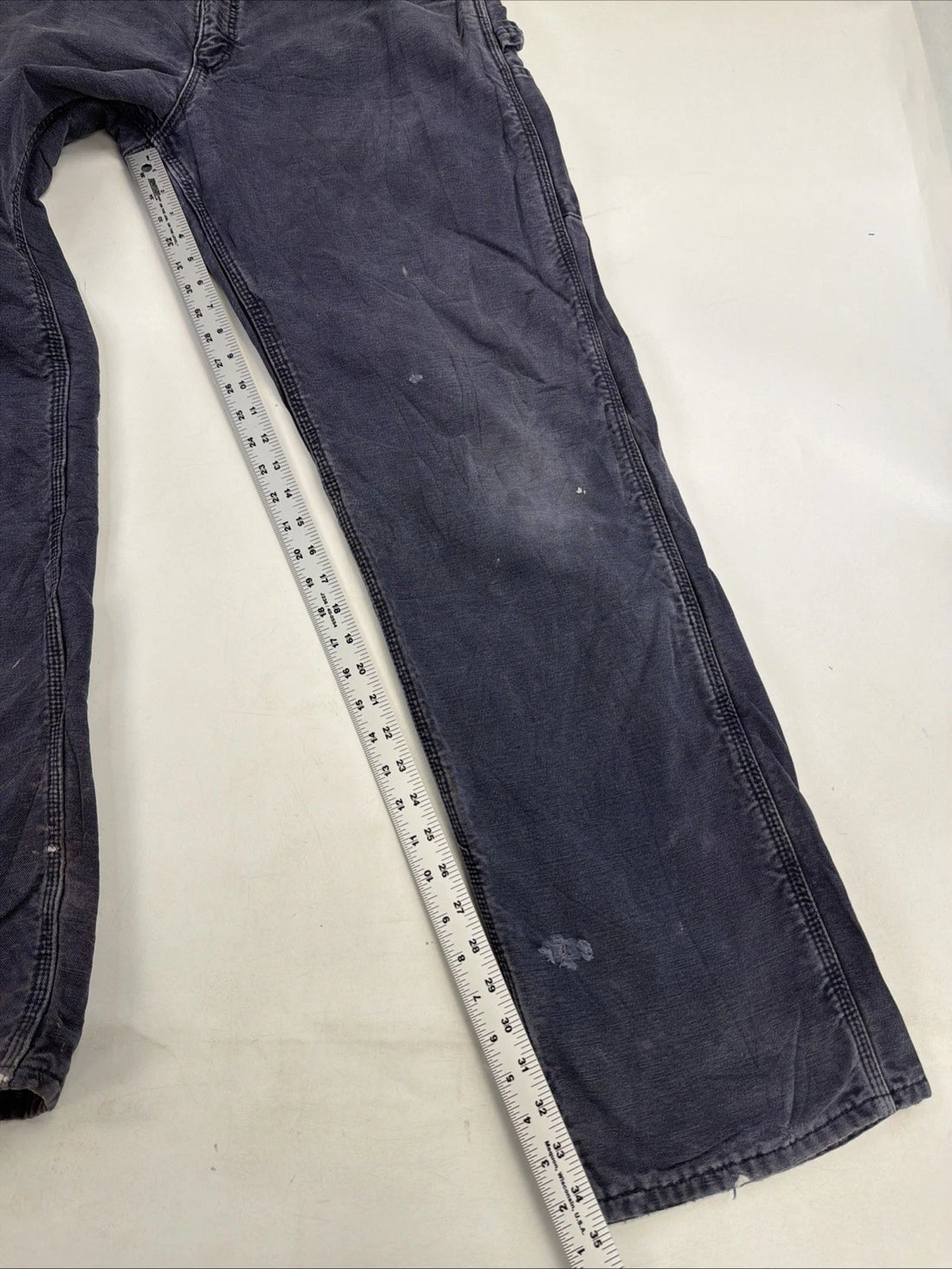 Carhartt Canvas Carpenter Work Pants Size 34 X 34 Blue Flannel Lined