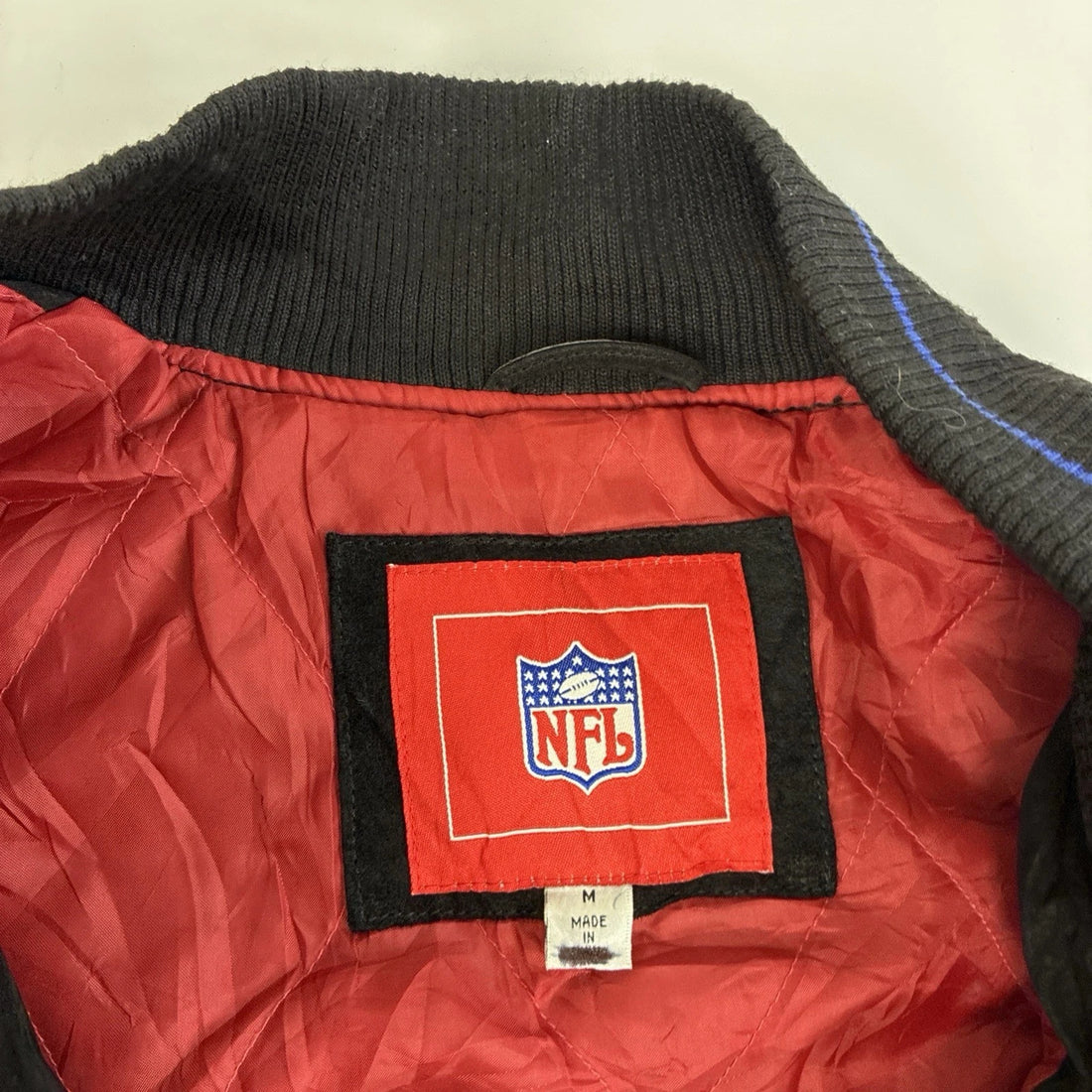 New York Giants Leather Suede Varsity Bomber Jacket Size Medium NFL
