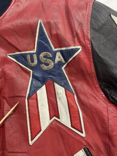 Vintage Wheremi USA Leather Bomber Jacket Size Small American Flag 1991 90s