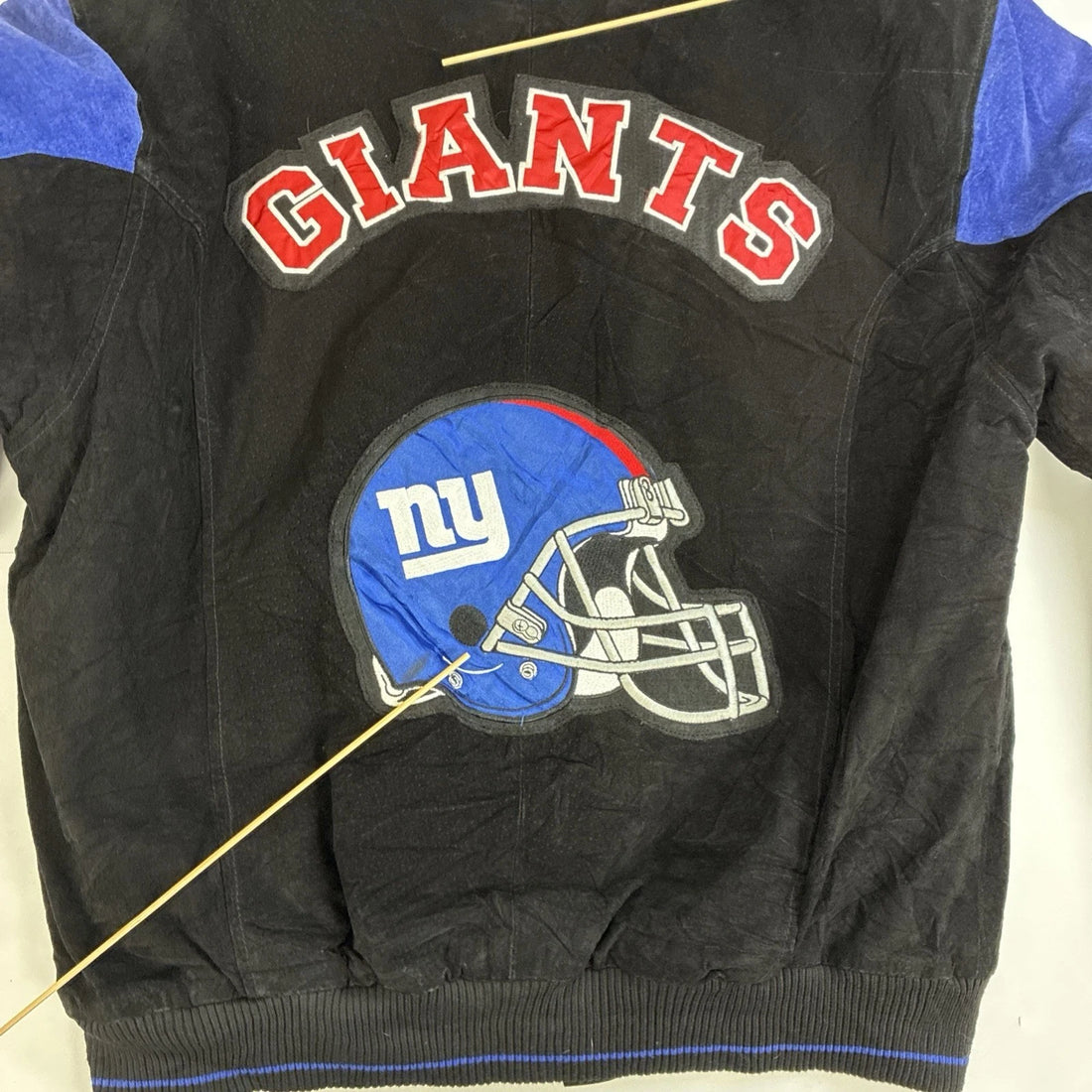 New York Giants Leather Suede Varsity Bomber Jacket Size Medium NFL