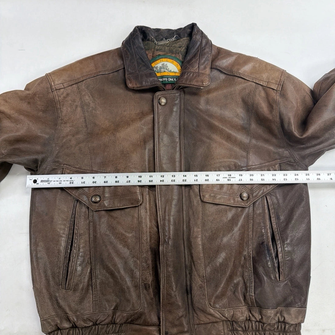Vintage Highland Country Members Only Leather Bomber Jacket Size Medium Brown