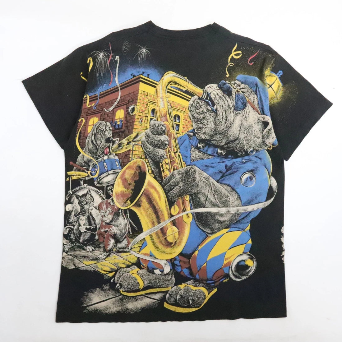 Vintage Jazz Bulldog T-Shirt Size XL All Over Print 90s