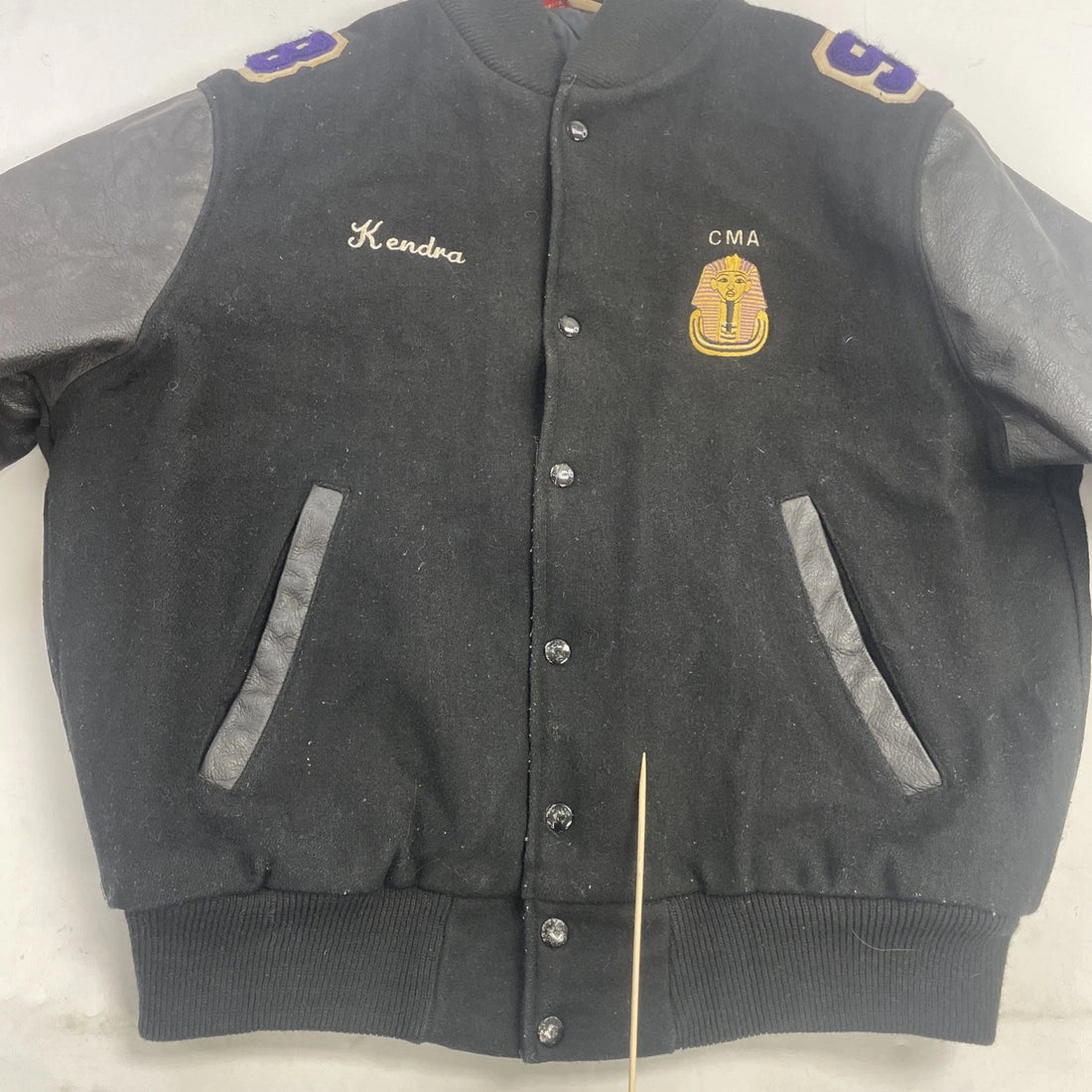 Vintage CMA Lost N Found Leather Wool Varsity Jacket Size XL