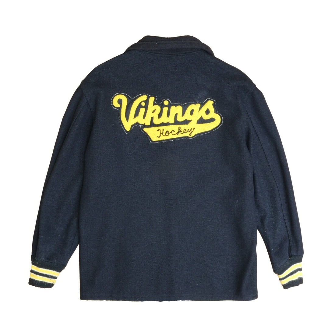 Vintage Vikings Hockey Wool Varsity Jacket Size 38 Black