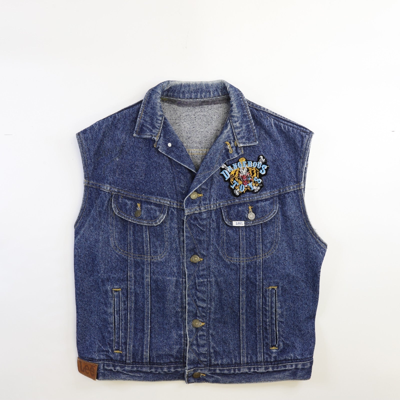 Vintage Lee Denim Vest Jacket Size Large Blue Patch