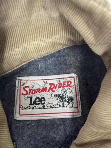 Vintage Lee Storm Rider Denim Trucker Jacket Size Large Blue Blanket Lined