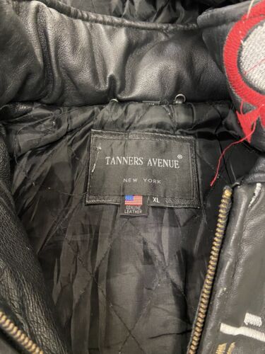 Vintage Tanners Avenue New York Leather Bomber Jacket XL Biggie All Over Print
