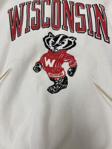 Vintage Wisconsin Badgers Sweatshirt Crewneck Size XL White Puff Print 90s NCAA