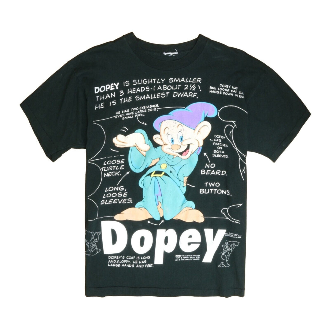 Vintage Snow White & The Seven Dwarves Dopey T-Shirt Size XL All Over Print