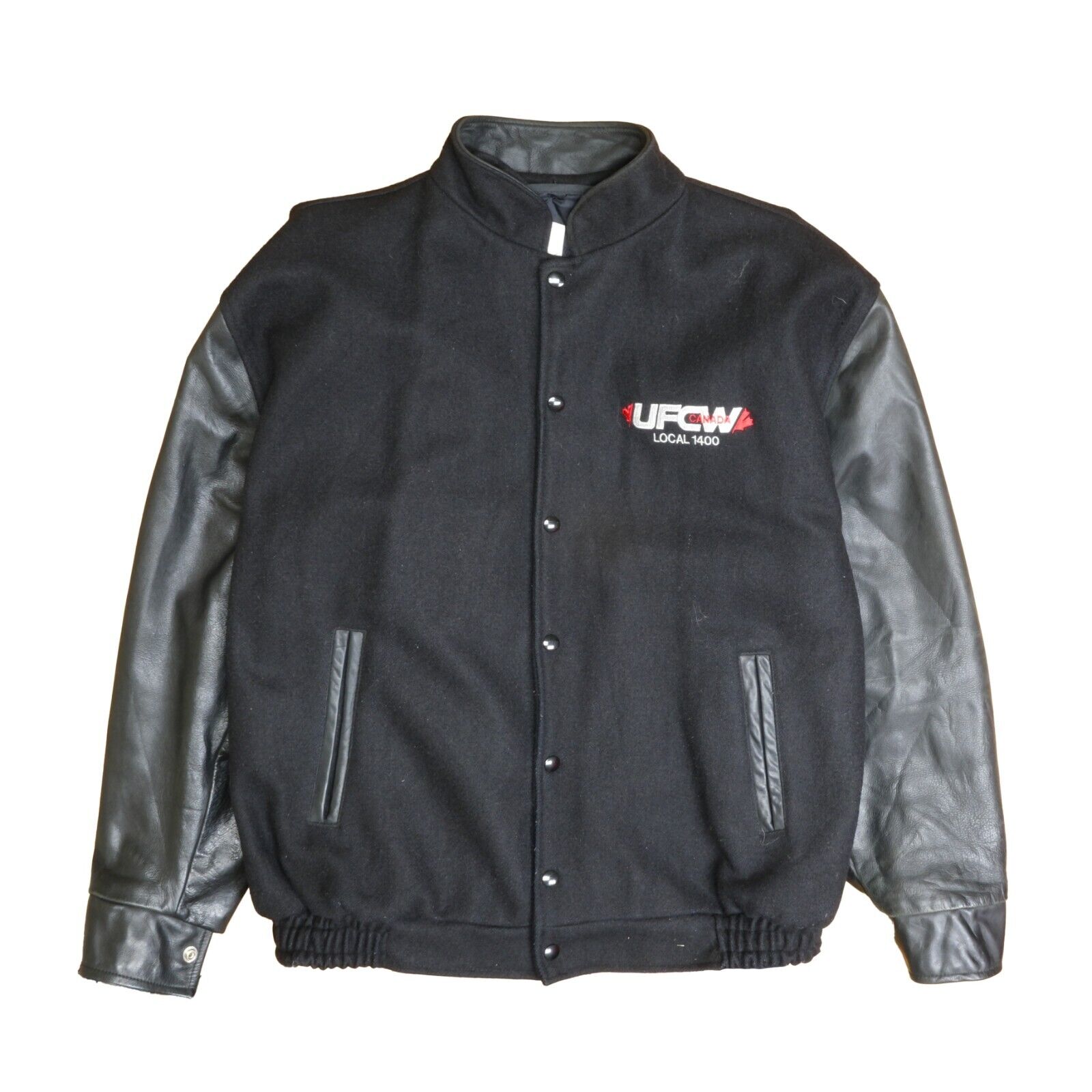 Vintage UFCW Union Leather Wool Varsity Jacket Size XL