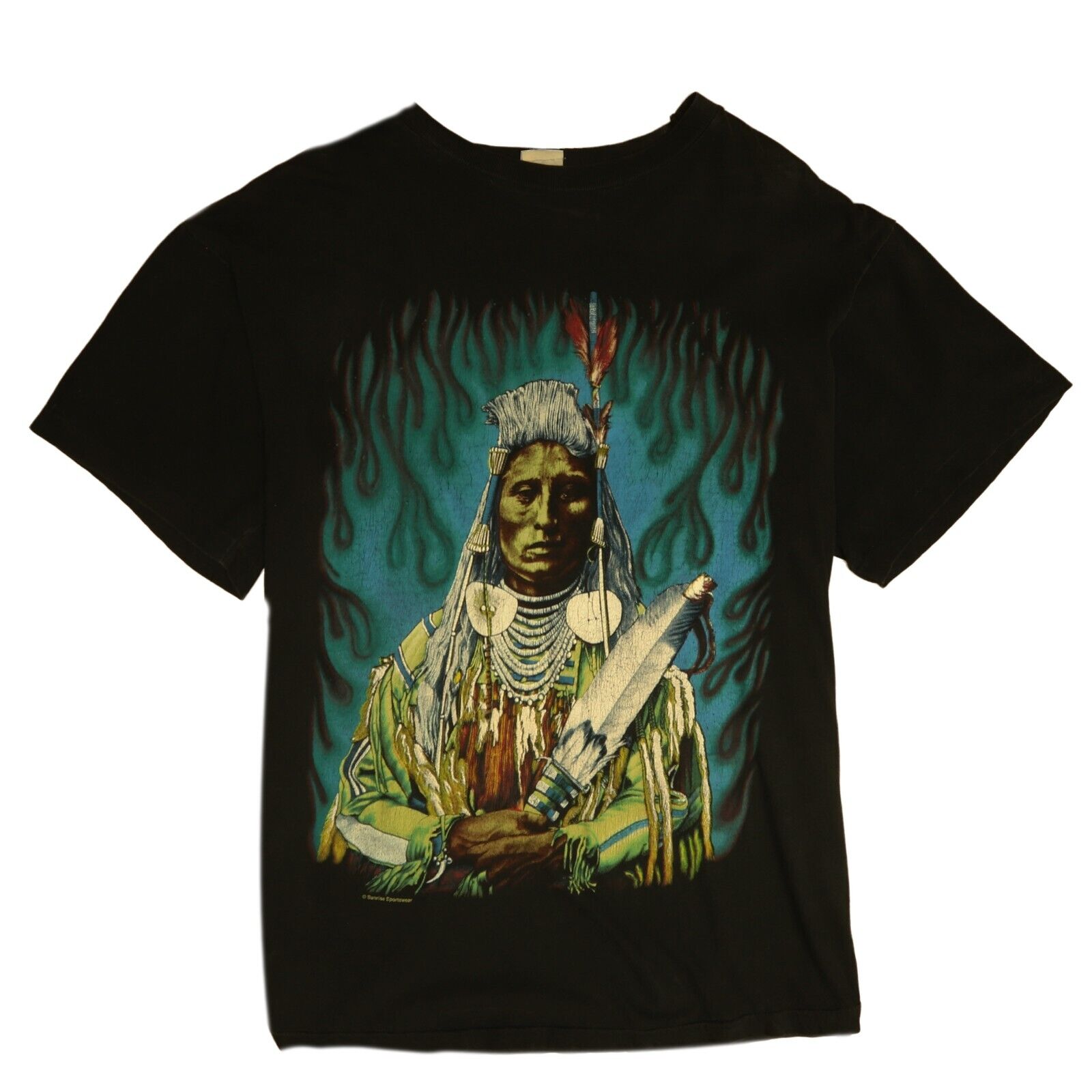 Vintage Native Chief T Shirt Size XL Black 90s Throwback Vault