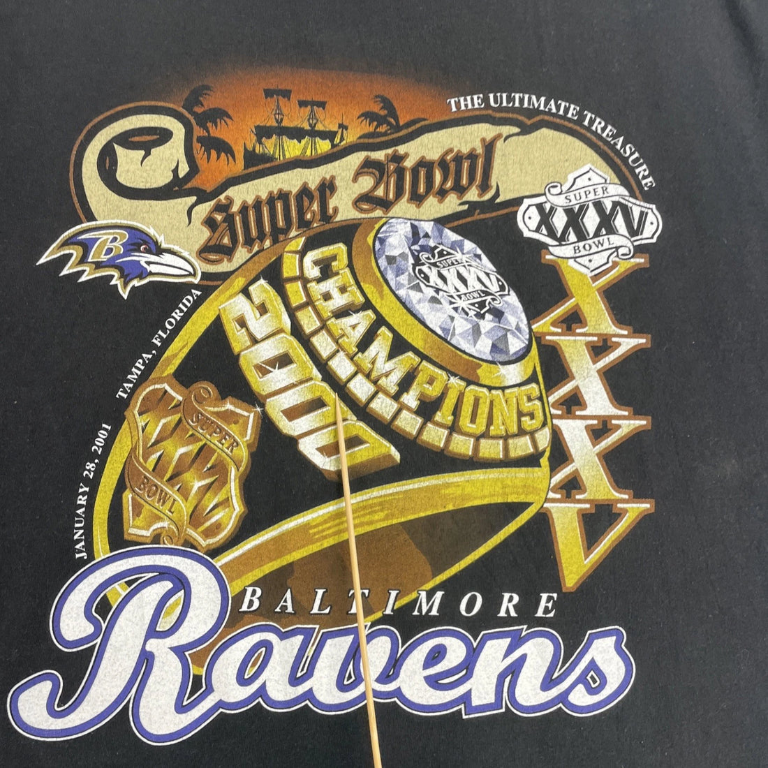 Vintage Baltimore Ravens Super Bowl XXXV Championship Ring Puma T-Shirt XL NFL
