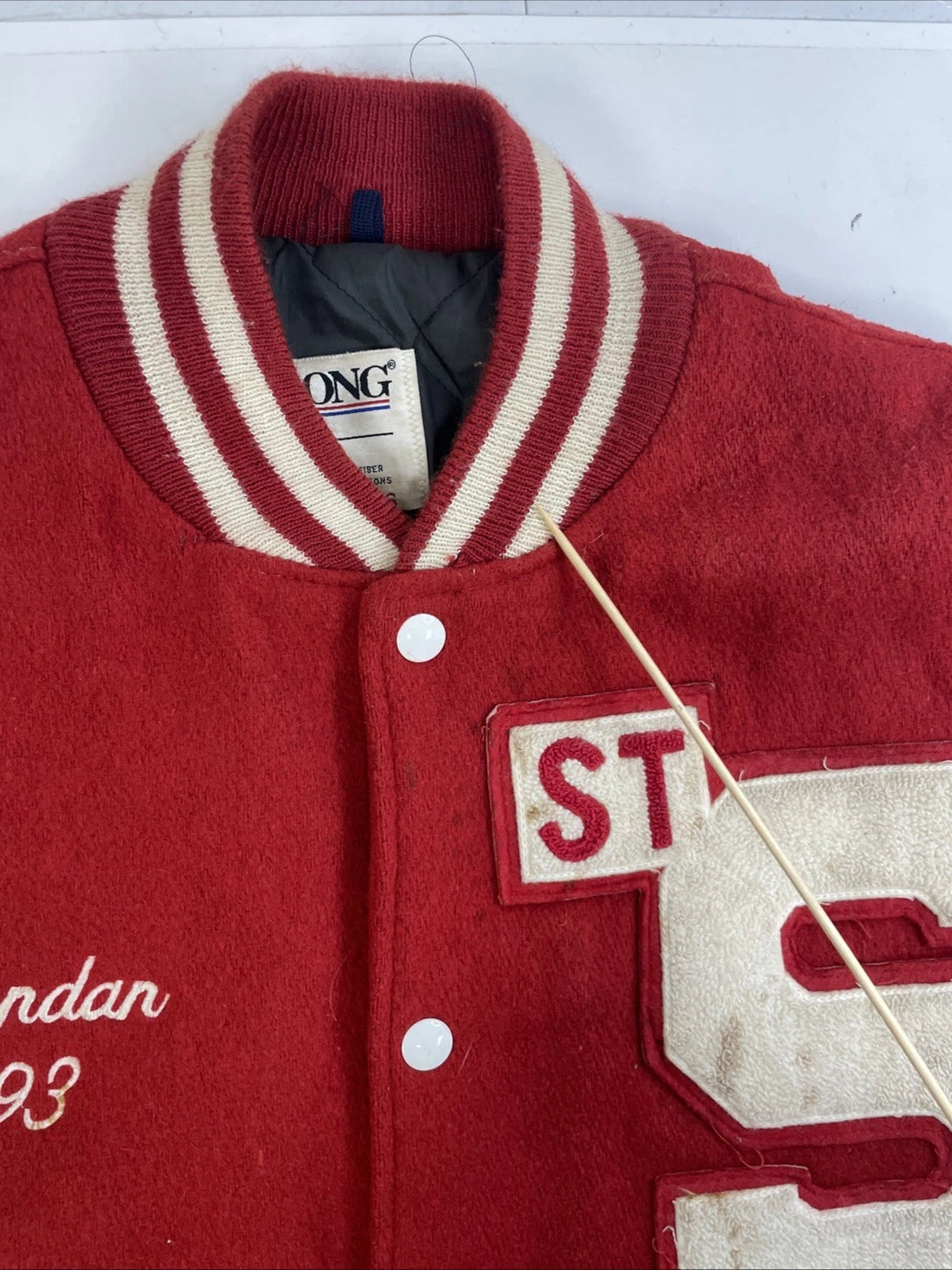 Vintage St. Stephens Leather Wool Varsity Letterman Jacket Size 46 Red 90s