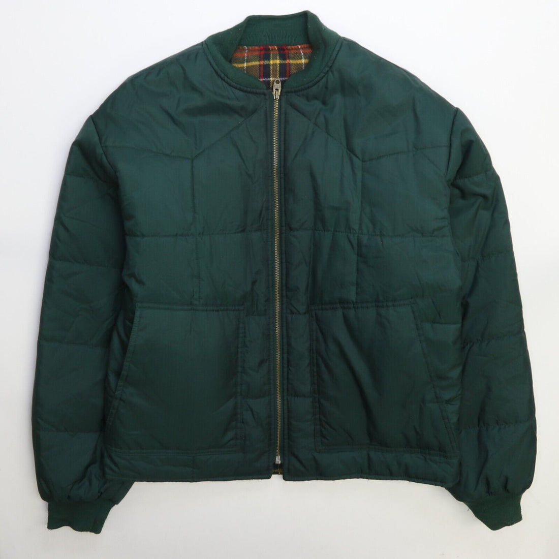 Gap Bomber Jacket Size Large Green Plaid Lined