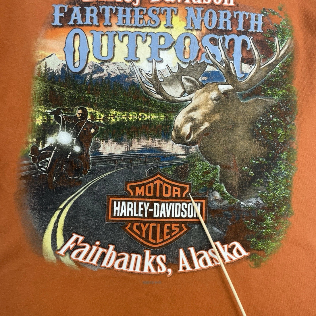 Harley Davidson Alaska Moose Long Sleeve T-Shirt Size Large Orange