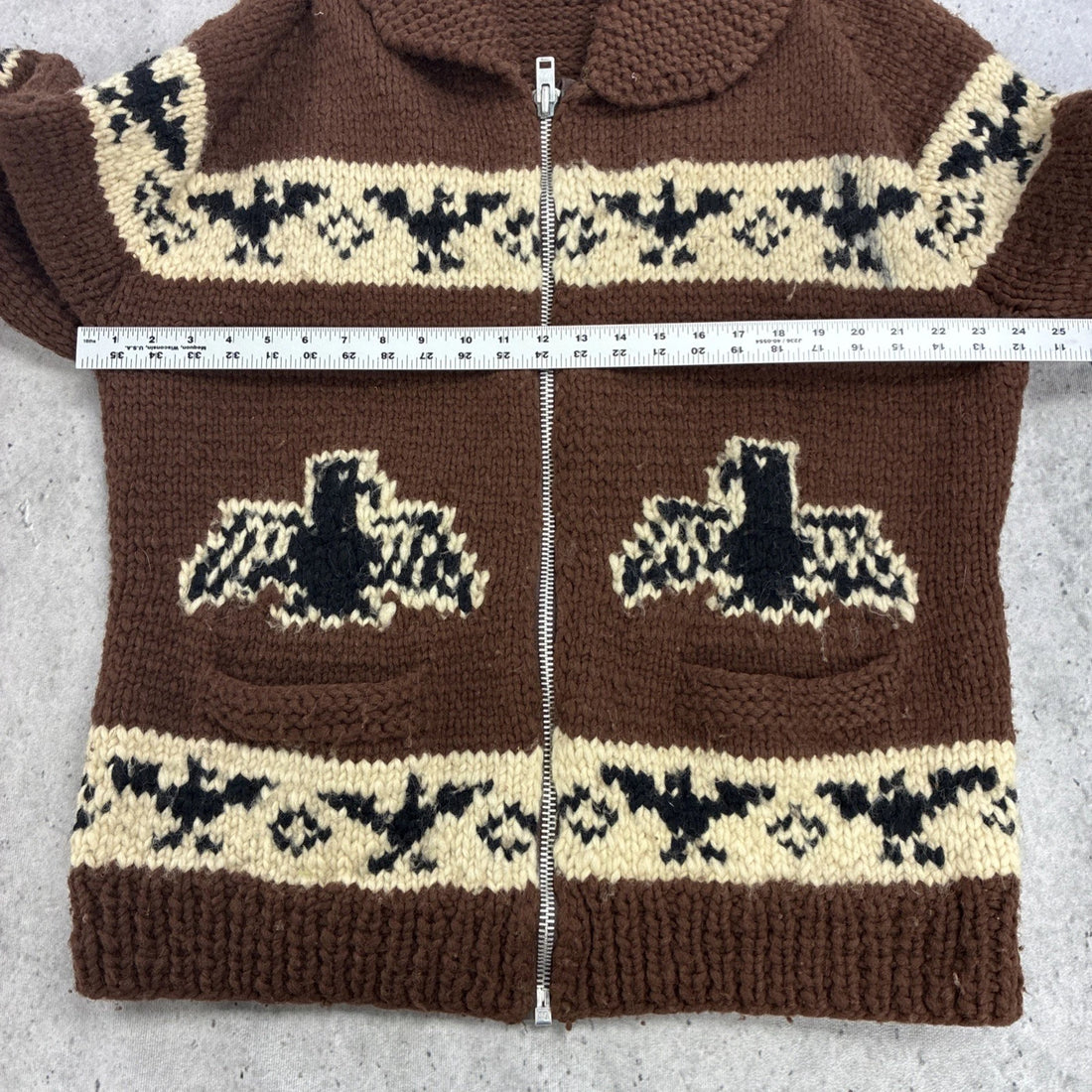 Vintage Totem Thunderbird Wool Knit Cowichan Sweater Size XL