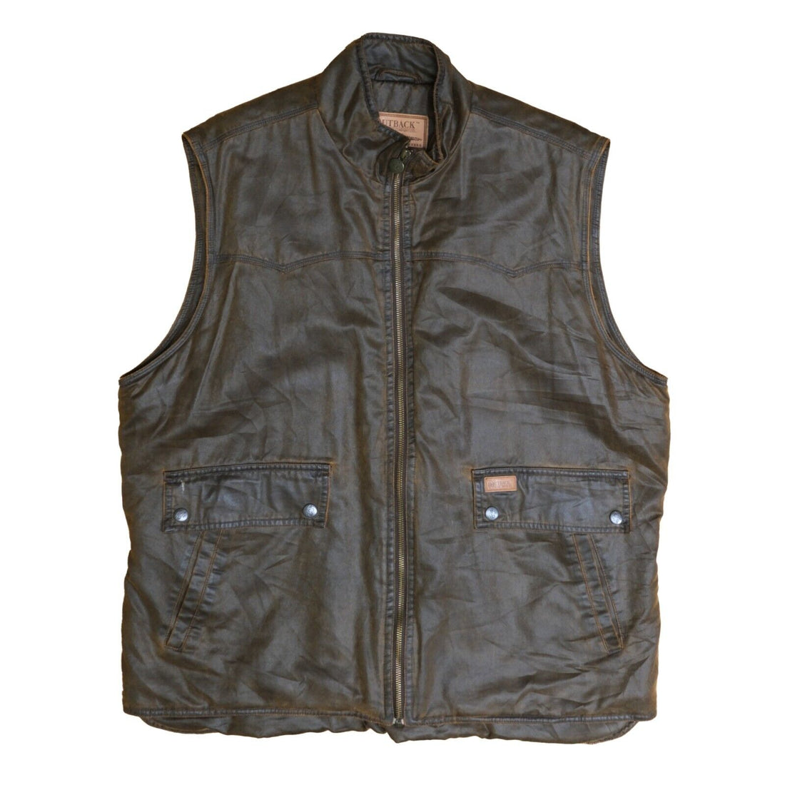 Vintage Outback Trading Wax Vest Jacket Size Large Brown