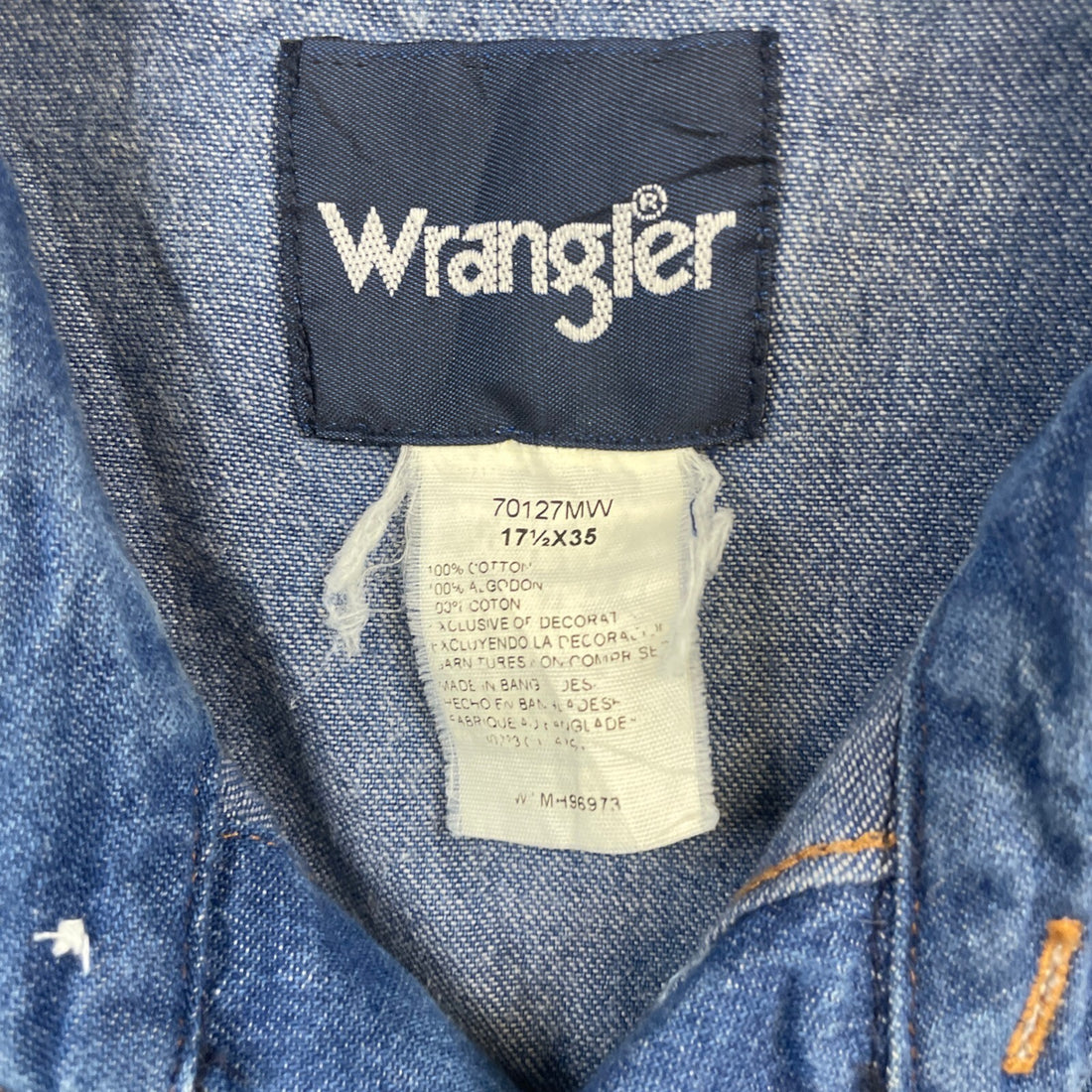Vintage Wrangler Western Denim Pearl Snap Shirt Size 17 1/2 Blue