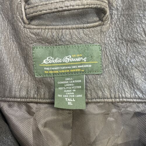 Eddie Bauer Leather Coat Jacket Size XL Tall Brown