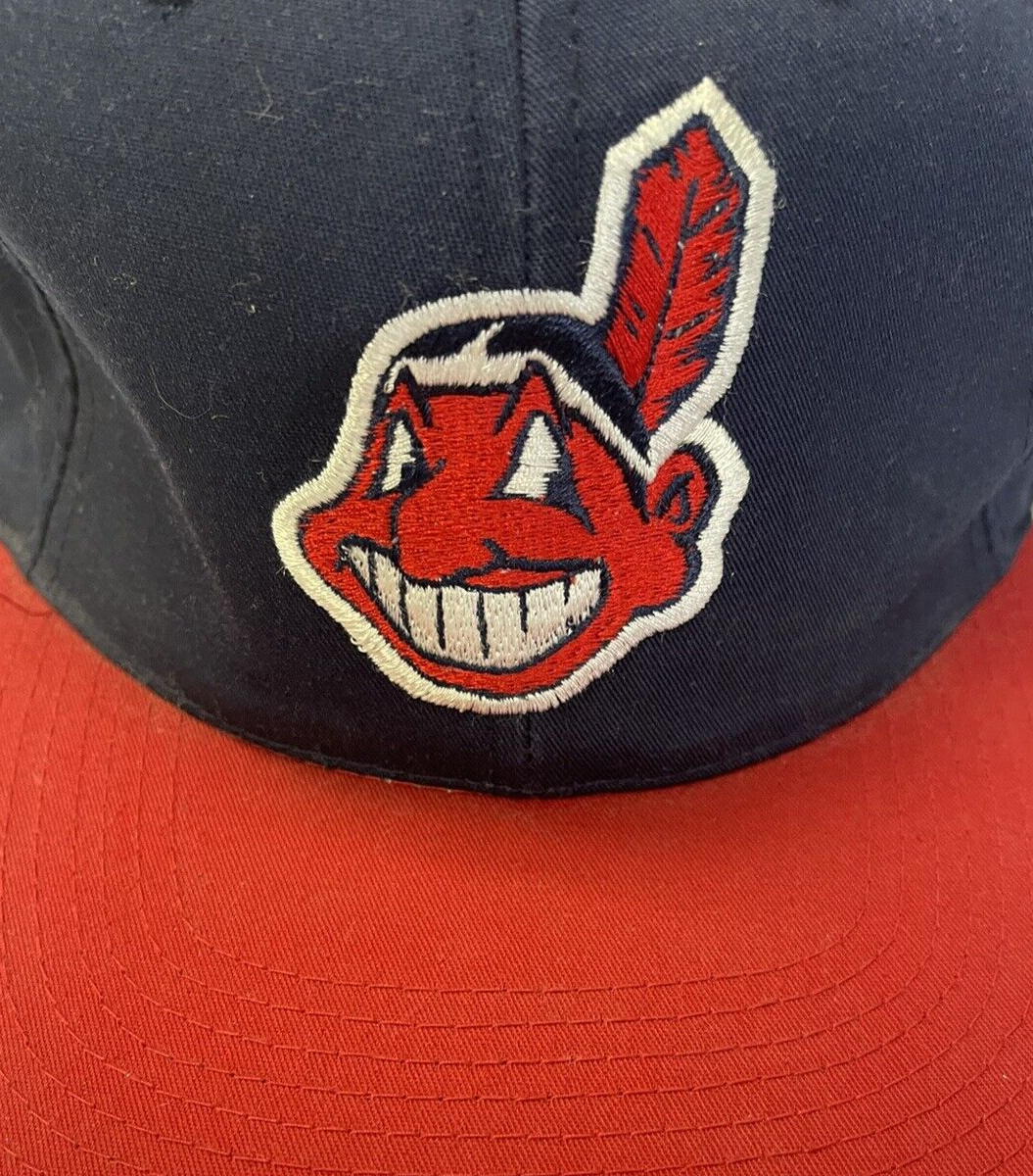 Vintage Cleveland Indians Two Tone Strapback Hat Cat Size OSFA 90s MLB