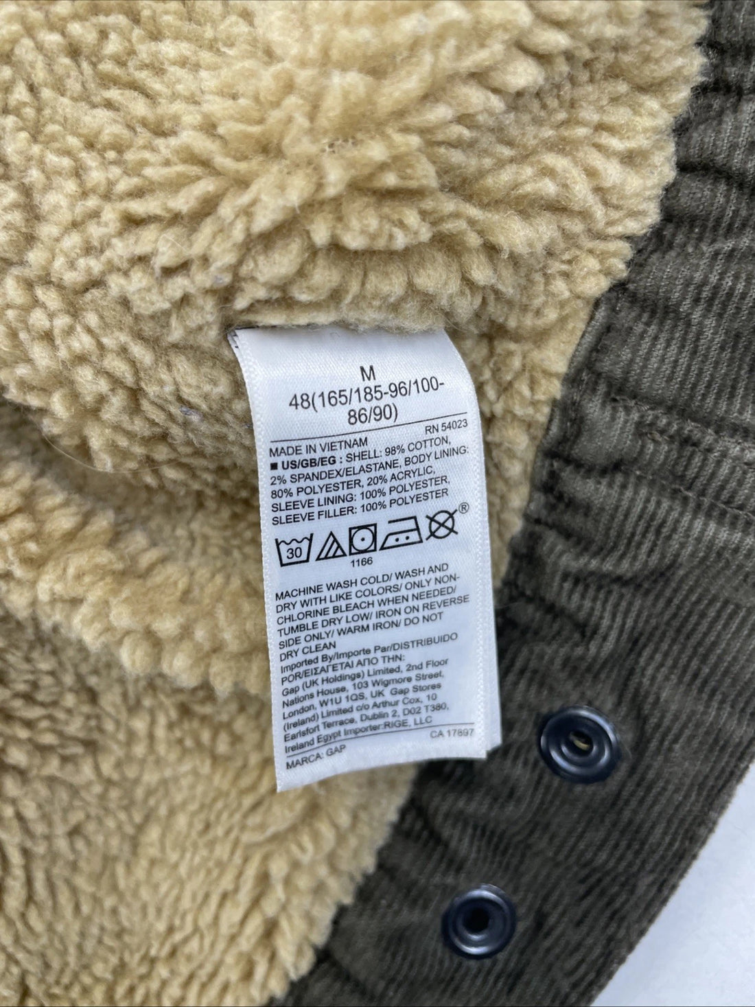 Gap Sherpa Lined Corduroy Trucker Jacket Size Medium