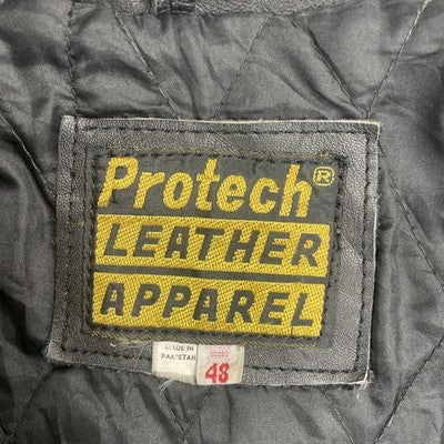 Protech Leather Classic Motorcycle Jacket Size 48 Black